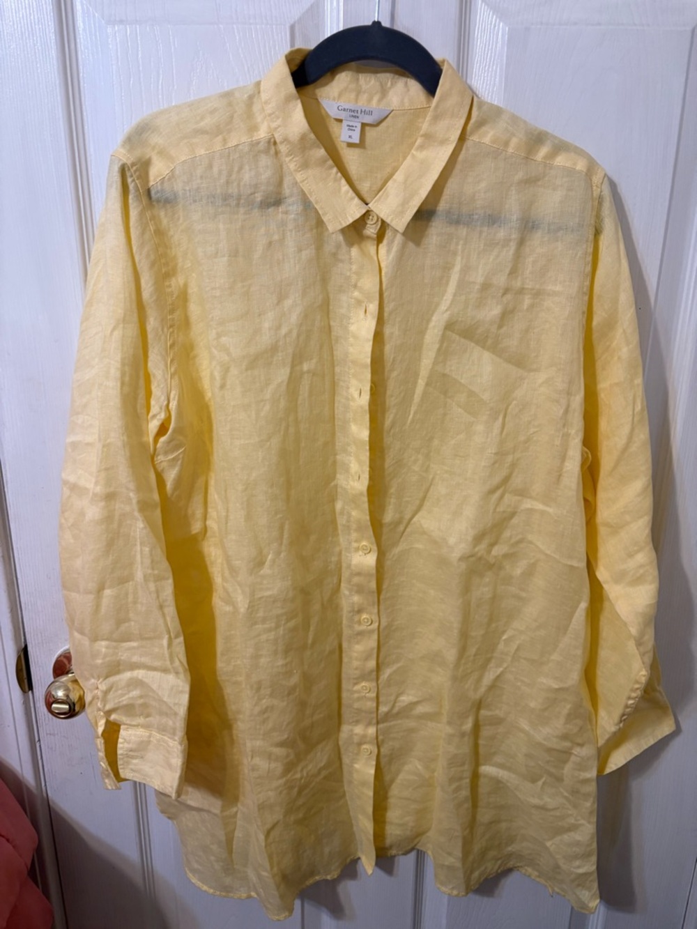Garnet Hill Lightweight Yellow Linen Button-Up Shirt